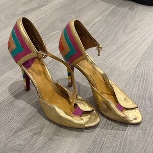 Nine West Gold and Multicolor Heels
